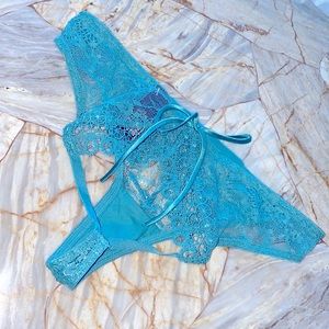 XS Aqua Very Sexy Cheekini Panty Crochet Lace Mesh Fishnet Thong Panties